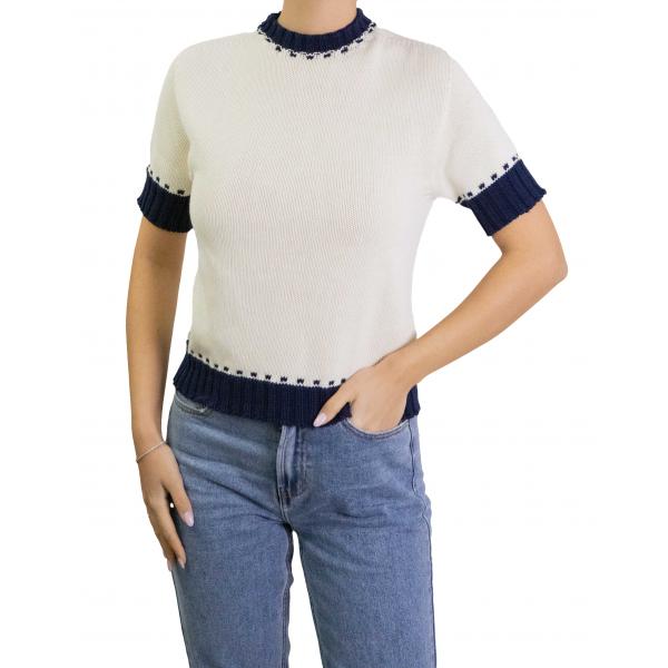 Maglioncino in cotone bicolore manica corta 